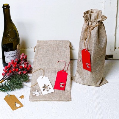 Noël deux sacs à vin tissus façon lin